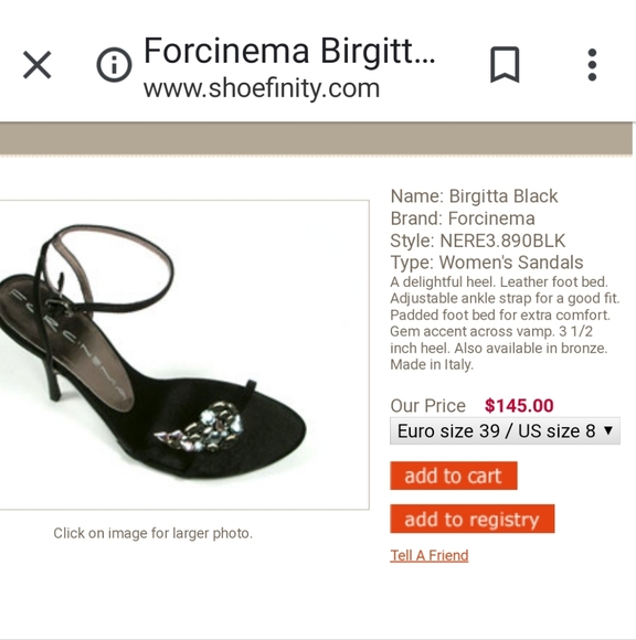 Forcinema Black Birgitta Rhinestone Detail Heeled Sandals Sz 8½ - Picture 13 of 13